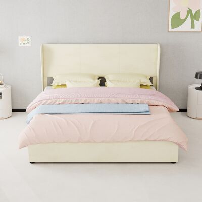 ACKERMAN Modern Minimalist Upholstered Bed, 160x200 Cm, Beige, Multi-functional Bedroom Furniture With Soft And Comfortable Headboard, High-profile Storage Base With Gas Lift Mechanism, Mattress Not Included. Publicité ACKERMAN Modern Minimalist Upholstered Bed, 160x200 Cm, Beige, Multi-functional Bedroom Furniture With Soft And Comfortable Headboard, High-profile Storage Base With Gas Lift Mechanism, Mattress Not Included. Publicité