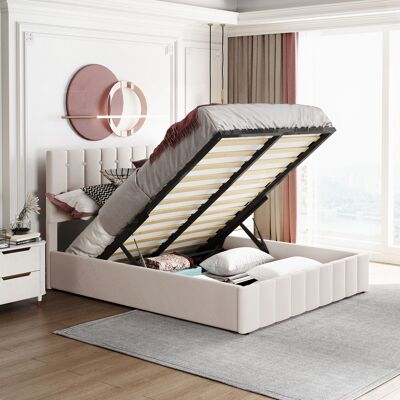 ACKERMAN Lit Capitonné 140 X 200, Lit Double Avec Rangement À Levage Hydraulique, Dossier Capitonné À Hauteur Réglable, Sommier À Lattes En Métal, Tissu Velours Doux Pour La Peau Lit Double Lit Jeune Adulte Bl - Publicité ACKERMAN Lit Capitonné 140 X 200, Lit Double Avec Rangement À Levage Hydraulique, Dossier Capitonné À Hauteur Réglable, Sommier À Lattes En Métal, Tissu Velours Doux Pour La Peau Lit Double Lit Jeune Adulte Bl - Publicité