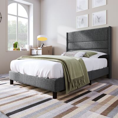 LEMONBEST Lit Simple Rembourré 90x200 Cm Lit Ado Enfant Avec Tête De Lit Rembourrée, Sommier À Lattes Pour Chambre - Tissu Lin - Gris Foncé - Publicité LEMONBEST Lit Simple Rembourré 90x200 Cm Lit Ado Enfant Avec Tête De Lit Rembourrée, Sommier À Lattes Pour Chambre - Tissu Lin - Gris Foncé - Publicité