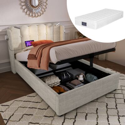 ACKERMAN Lit Rembourré, Lit Simple, Lampe De Lecture Avec Fonction De Charge, Tête De Lit, Espace De Rangement, Cadre De Lit, Revêtement En Lin, Lit Enfant 90x200 Avec Sommier À Lattes, Naturel (avec Matelas) - Publicité ACKERMAN Lit Rembourré, Lit Simple, Lampe De Lecture Avec Fonction De Charge, Tête De Lit, Espace De Rangement, Cadre De Lit, Revêtement En Lin, Lit Enfant 90x200 Avec Sommier À Lattes, Naturel (avec Matelas) - Publicité