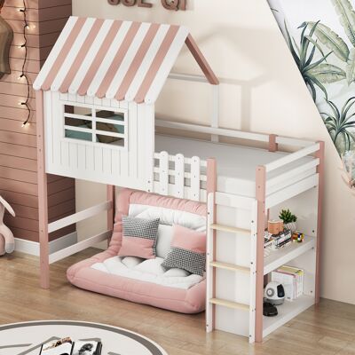 ACKERMAN Lit D'Enfant 90x200 Cm, Lit Haut Et Bas Pour Garçons Et Filles, Lit À Toit Avec Escalier De Sécurité Et Compartiment De Rangement, Lit Multifonctionnel En Bois Massif Avec Sommier À Lattes, Rose - Publicité ACKERMAN Lit D'Enfant 90x200 Cm, Lit Haut Et Bas Pour Garçons Et Filles, Lit À Toit Avec Escalier De Sécurité Et Compartiment De Rangement, Lit Multifonctionnel En Bois Massif Avec Sommier À Lattes, Rose - Publicité