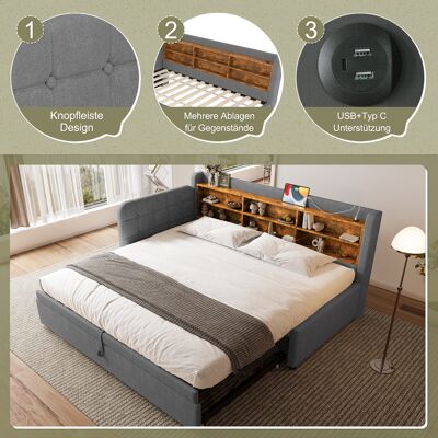 ALLAUVE Canapé Convertible Gris Lin 90x200cm, Design Extensible Multifonction Avec Prises Usb Et Type C, Étagères Intégrées, Sommier Inclus (matelas Non Fourni) - Publicité ALLAUVE Canapé Convertible Gris Lin 90x200cm, Design Extensible Multifonction Avec Prises Usb Et Type C, Étagères Intégrées, Sommier Inclus (matelas Non Fourni) - Publicité