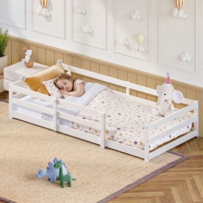 ACKERMAN Lit Montessori Au Sol Avec Barrière De Protection – Lit Plat Sans Sommier À Ressorts Nécessaire, En Pin, Montage Rapide (90 X 200 Cm, Blanc) - Publicité ACKERMAN Lit Montessori Au Sol Avec Barrière De Protection – Lit Plat Sans Sommier À Ressorts Nécessaire, En Pin, Montage Rapide (90 X 200 Cm, Blanc) - Publicité