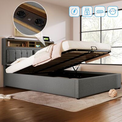 OEM Lit Double Capitonné Avec Port De Chargement Usb-c, Tête De Lit, Lit De Rangement, Cadre De Lit En Lin, Lit Enfant 160x200 Avec Sommier À Lattes (matelas Non Inclus) - Publicité OEM Lit Double Capitonné Avec Port De Chargement Usb-c, Tête De Lit, Lit De Rangement, Cadre De Lit En Lin, Lit Enfant 160x200 Avec Sommier À Lattes (matelas Non Inclus) - Publicité