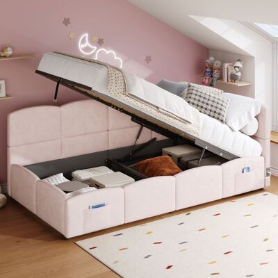 LEMONBEST Lit De Jour 90x200 Cm En Velours Rose Avec Rangement, Usb, Sommier À Lattes, Lit Ado/adulte, Sans Matelas - Publicité LEMONBEST Lit De Jour 90x200 Cm En Velours Rose Avec Rangement, Usb, Sommier À Lattes, Lit Ado/adulte, Sans Matelas - Publicité
