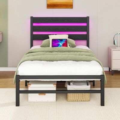 ACKERMAN Cadre De Lit 90x200 Cm Avec Plaque De Tête, Cadre Métallique Avec Station De Charge Usb, Cadre Led, Support En Acier Robuste, Rangement Sous Le Lit, Sans Box Spring, Sans Bruit, Montage Simple - Publicité ACKERMAN Cadre De Lit 90x200 Cm Avec Plaque De Tête, Cadre Métallique Avec Station De Charge Usb, Cadre Led, Support En Acier Robuste, Rangement Sous Le Lit, Sans Box Spring, Sans Bruit, Montage Simple - Publicité