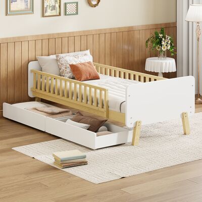 ACKERMAN Lit D'Enfant 90 X 190 Avec 2 Tiroirs, Lit Simple En Bois Massif Avec Sommier À Lattes, Blanc - Publicité ACKERMAN Lit D'Enfant 90 X 190 Avec 2 Tiroirs, Lit Simple En Bois Massif Avec Sommier À Lattes, Blanc - Publicité