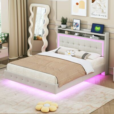 ACKERMAN Lit Capitonné 140200, Avec Prise Usb Et Éclairage Led, Lit Avec Rangement Dissimulé, Lit Double, Tissu Lin Beige - Publicité ACKERMAN Lit Capitonné 140200, Avec Prise Usb Et Éclairage Led, Lit Avec Rangement Dissimulé, Lit Double, Tissu Lin Beige - Publicité