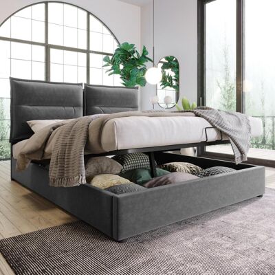 OEM Lit Double Hydraulique Capitonné 140x200cm, Tête De Lit Réglable, Sommier À Lattes En Métal, Velours, Cadre De Lit Moderne Avec Espace De Rangement, Grand Espace De Rangement - Publicité OEM Lit Double Hydraulique Capitonné 140x200cm, Tête De Lit Réglable, Sommier À Lattes En Métal, Velours, Cadre De Lit Moderne Avec Espace De Rangement, Grand Espace De Rangement - Publicité