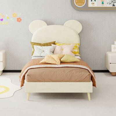 ACKERMAN Modern Minimalist Upholstered Bed With Plush Cartoon-themed Headboard, 90x200 Cm, Beige, Multifunctional Bedroom Furniture, Low-profile Solid Base (no Storage/no Gas Lift), Mattress Excluded. Publicité ACKERMAN Modern Minimalist Upholstered Bed With Plush Cartoon-themed Headboard, 90x200 Cm, Beige, Multifunctional Bedroom Furniture, Low-profile Solid Base (no Storage/no Gas Lift), Mattress Excluded. Publicité