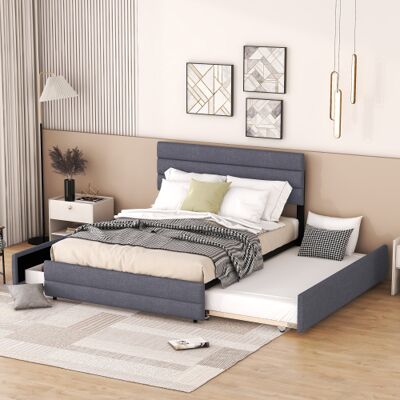 LUONIANS Lit 140 X 200 Cm,lit Gigogne 140 X 200 Cm,lit Avec Rangement Sous,avec Tête De Lit,pour Deux Personnes Avec Et Deux Tiroirs,pour Déco Scandinave Chambre Moderne,gris - Publicité LUONIANS Lit 140 X 200 Cm,lit Gigogne 140 X 200 Cm,lit Avec Rangement Sous,avec Tête De Lit,pour Deux Personnes Avec Et Deux Tiroirs,pour Déco Scandinave Chambre Moderne,gris - Publicité