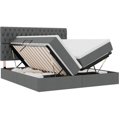 Maison Exclusive - Lit De Rangement Avec Tête De Lit Gris Foncé 200 X 200 Cm Tissu - Publicité Maison Exclusive - Lit De Rangement Avec Tête De Lit Gris Foncé 200 X 200 Cm Tissu - Publicité