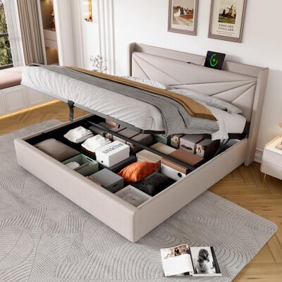 OEM Lit Double Capitonné Avec Rangement, Coffre De Lit Avec Fonction De Chargement Usb Type C, Tête De Lit, Lits Coffres, Cadre De Lit En Lin, Lit Junior 180x200 Avec Sommier À Lattes (sans Matelas), G... Publicité OEM Lit Double Capitonné Avec Rangement, Coffre De Lit Avec Fonction De Chargement Usb Type C, Tête De Lit, Lits Coffres, Cadre De Lit En Lin, Lit Junior 180x200 Avec Sommier À Lattes (sans Matelas), G... Publicité