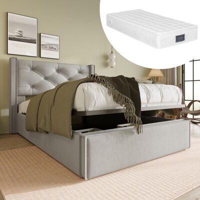 OEM Lit Simple Hydraulique Rembourré 90x200cm, Lit Avec Sommier À Lattes En Métal, Cadre De Lit Moderne Avec Espace De Rangement, Coton, Gris Clair (avec Matelas) - Publicité OEM Lit Simple Hydraulique Rembourré 90x200cm, Lit Avec Sommier À Lattes En Métal, Cadre De Lit Moderne Avec Espace De Rangement, Coton, Gris Clair (avec Matelas) - Publicité