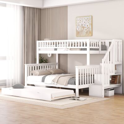 OEM Lit Superposé, 90x200cm Et 140x200cm, Sommier À Lattes (sans Matelas), Lit Enfant, Pin, Lit Avec Coffre De Rangement À Roulettes Et Escalier, Blanc, Garantie 2 Ans - Publicité OEM Lit Superposé, 90x200cm Et 140x200cm, Sommier À Lattes (sans Matelas), Lit Enfant, Pin, Lit Avec Coffre De Rangement À Roulettes Et Escalier, Blanc, Garantie 2 Ans - Publicité