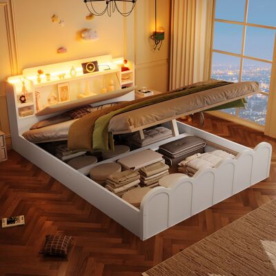 ACKERMAN Lit Panneauté 140x200 Cm, Hydraulique, Avec Charge Usb Type-c, Éclairage Led, Commande Par Bouton/app, Sans Matelas, Coffre À Ouverture Par Le Haut, Rangement Multifonctionnel, Blanc - Publicité ACKERMAN Lit Panneauté 140x200 Cm, Hydraulique, Avec Charge Usb Type-c, Éclairage Led, Commande Par Bouton/app, Sans Matelas, Coffre À Ouverture Par Le Haut, Rangement Multifonctionnel, Blanc - Publicité