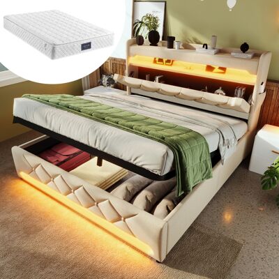 ACKERMAN Lit Double Capitonné 160200, Tête De Lit Avec Rangement, Ports Usb Et Type-c, Éclairage Led À 360° Autour De La Tête Et Du Pied Du Lit, Rangement Hydraulique, Beige, Lin (avec Matelas) - Publicité ACKERMAN Lit Double Capitonné 160200, Tête De Lit Avec Rangement, Ports Usb Et Type-c, Éclairage Led À 360° Autour De La Tête Et Du Pied Du Lit, Rangement Hydraulique, Beige, Lin (avec Matelas) - Publicité