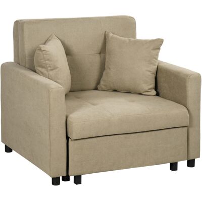 ARRIGONI Fauteuil Lit En Tissu Effet Velours Marron Clair Avec 2 Coussins Et Rangement 100x98x88 Cm - Publicité ARRIGONI Fauteuil Lit En Tissu Effet Velours Marron Clair Avec 2 Coussins Et Rangement 100x98x88 Cm - Publicité