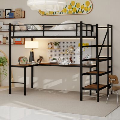 ACKERMAN Lit Mezzanine Avec Bureau En L, Grand Rangement Et Étagères, Cadre De Lit Stable Avec Escalier, Rambarde Continue, Gain De Place, Silencieux, Pas De Ressorts Needed - Publicité ACKERMAN Lit Mezzanine Avec Bureau En L, Grand Rangement Et Étagères, Cadre De Lit Stable Avec Escalier, Rambarde Continue, Gain De Place, Silencieux, Pas De Ressorts Needed - Publicité