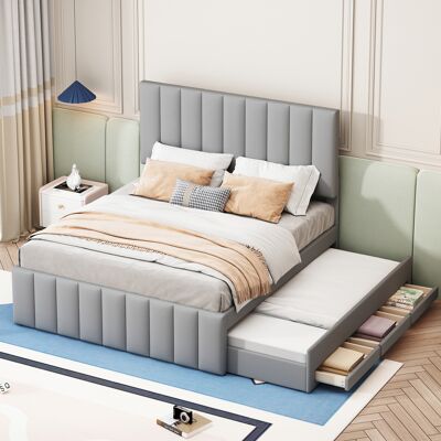 ACKERMAN Lit Capitonné 140 X 200 Cm Avec Lit Escamotable Et Tiroirs, Capitonnage En Lin Doux Pour La Peau, Lit Double, Lit D'Enfant, Lit Pour Adolescent, Lit D'Ami (gris) - Publicité ACKERMAN Lit Capitonné 140 X 200 Cm Avec Lit Escamotable Et Tiroirs, Capitonnage En Lin Doux Pour La Peau, Lit Double, Lit D'Enfant, Lit Pour Adolescent, Lit D'Ami (gris) - Publicité