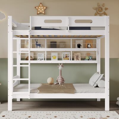 ACKERMAN Lit À Étages D'Enfant 90x200 Cm Avec Balustrade De Sécurité, Étagère Ouverte, Escalier À 5 Marches, Rangement Généreux, Pin+mdf, Blanc - Publicité ACKERMAN Lit À Étages D'Enfant 90x200 Cm Avec Balustrade De Sécurité, Étagère Ouverte, Escalier À 5 Marches, Rangement Généreux, Pin+mdf, Blanc - Publicité