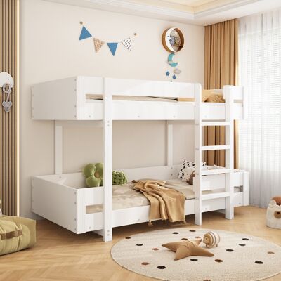 LEMONBEST Lit Superposé Enfant 90x200 Cm, Escalier, Garde-corps Renforcé, Design Sobre, Sans Matelas, Bois, Blanc - Publicité LEMONBEST Lit Superposé Enfant 90x200 Cm, Escalier, Garde-corps Renforcé, Design Sobre, Sans Matelas, Bois, Blanc - Publicité