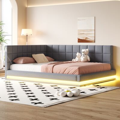 ACKERMAN Canapé-lit Capitonné 160200 Multifonctionnel Avec Bandeau Led, Port Usb Et Sommier À Lattes, Tissu Lin, Gris - Publicité ACKERMAN Canapé-lit Capitonné 160200 Multifonctionnel Avec Bandeau Led, Port Usb Et Sommier À Lattes, Tissu Lin, Gris - Publicité