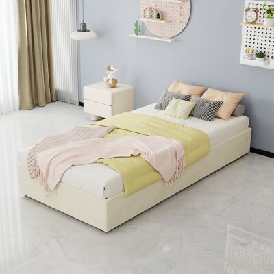 ACKERMAN Modern Minimalist Bed Frame, 90200 Cm, Beige, Dutch Velvet Material, Equipped With Gas Lift Pistons, Modern Style Bedroom Furniture, Excluding Headboard And Mattress. Publicité ACKERMAN Modern Minimalist Bed Frame, 90200 Cm, Beige, Dutch Velvet Material, Equipped With Gas Lift Pistons, Modern Style Bedroom Furniture, Excluding Headboard And Mattress. Publicité