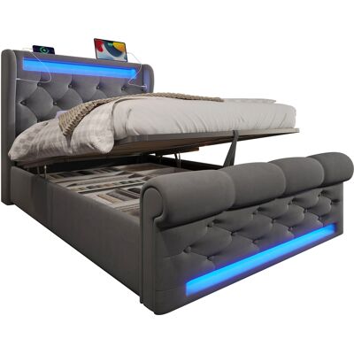ALMASTORE Lit Capitonné Moderne Une Place 90x200 Cm, Lit Capitonné Avec Éclairage Led, Tête De Lit De Rangement Avec Ports Usb Et Type-c, Lit De Rangement Hydraulique, Gris, Velours (sans Matelas) - Publicité ALMASTORE Lit Capitonné Moderne Une Place 90x200 Cm, Lit Capitonné Avec Éclairage Led, Tête De Lit De Rangement Avec Ports Usb Et Type-c, Lit De Rangement Hydraulique, Gris, Velours (sans Matelas) - Publicité