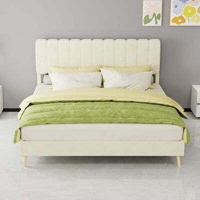 ACKERMAN Modern Minimalist Upholstered Bed With Plush Headboard, 160x200 Cm, Beige, Multifunctional Bedroom Furniture, Low-profile Non-storage Base (without Gas Lift), Mattress Excluded. Publicité ACKERMAN Modern Minimalist Upholstered Bed With Plush Headboard, 160x200 Cm, Beige, Multifunctional Bedroom Furniture, Low-profile Non-storage Base (without Gas Lift), Mattress Excluded. Publicité