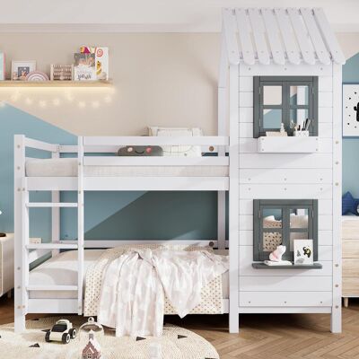 OEM Lit Superposé Avec Rambarde Et Fenêtre, Lit Cabane, Lit Enfant Avec Protection Antichute Et Barrière, Cadre En Pin, Blanc (90x200cm) - Publicité OEM Lit Superposé Avec Rambarde Et Fenêtre, Lit Cabane, Lit Enfant Avec Protection Antichute Et Barrière, Cadre En Pin, Blanc (90x200cm) - Publicité