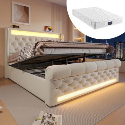 ACKERMAN Lit Double Moderne Capitonné 140x200cm, Lit Capitonné Avec Lumières Led, Tête De Lit Avec Rangement Et Ports Usb Et Type-c, Lit Coffre Hydraulique, Beige, Velours (avec Matelas) - Publicité ACKERMAN Lit Double Moderne Capitonné 140x200cm, Lit Capitonné Avec Lumières Led, Tête De Lit Avec Rangement Et Ports Usb Et Type-c, Lit Coffre Hydraulique, Beige, Velours (avec Matelas) - Publicité