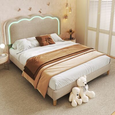 ACKERMAN Lit Capitonné Avec Éclairage Led, Lit Double 140 X 200 Cm, Cadre De Lit À Lattes Et Tête De Lit Réglable, Revêtement En Lin Beige, Idéal Pour Une Chambre D'Enfant Ou Une Chambre D'Amis. Publicité ACKERMAN Lit Capitonné Avec Éclairage Led, Lit Double 140 X 200 Cm, Cadre De Lit À Lattes Et Tête De Lit Réglable, Revêtement En Lin Beige, Idéal Pour Une Chambre D'Enfant Ou Une Chambre D'Amis. Publicité