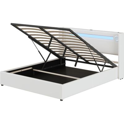Generic Lit Rembourré 160x200 Avec Barre Lumineuse Led,lecteur Bluetooth Et Chargement Usb,lit Coffre En Cuir Pu,lit Mezzanine Coffre,lit Double Avec Sommier À Lattes Blanc - Publicité Generic Lit Rembourré 160x200 Avec Barre Lumineuse Led,lecteur Bluetooth Et Chargement Usb,lit Coffre En Cuir Pu,lit Mezzanine Coffre,lit Double Avec Sommier À Lattes Blanc - Publicité