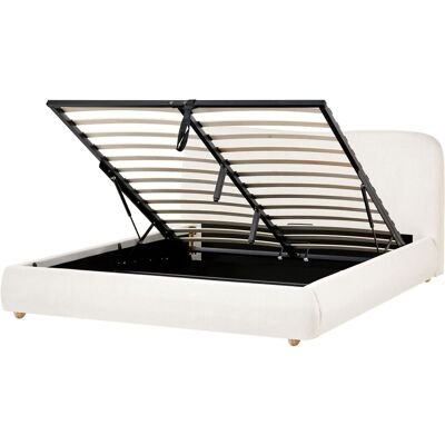 BELIANI Lit Ottoman Double Minimaliste Avec Rangement En Tissu 160 X 200 Cm Blanc Cassé Blagnac - Publicité BELIANI Lit Ottoman Double Minimaliste Avec Rangement En Tissu 160 X 200 Cm Blanc Cassé Blagnac - Publicité