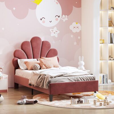 ACKERMAN Lit Capitonné D'Enfant 90 X 200 Cm, Cadre De Lit Avec Tête De Lit En Forme De Fleur Et Sommier À Lattes, Lit Junior Pour Fille En Velours Hypoallergénique, Lit D'Ami (couleur: Rouge Haricot) - Publicité ACKERMAN Lit Capitonné D'Enfant 90 X 200 Cm, Cadre De Lit Avec Tête De Lit En Forme De Fleur Et Sommier À Lattes, Lit Junior Pour Fille En Velours Hypoallergénique, Lit D'Ami (couleur: Rouge Haricot) - Publicité