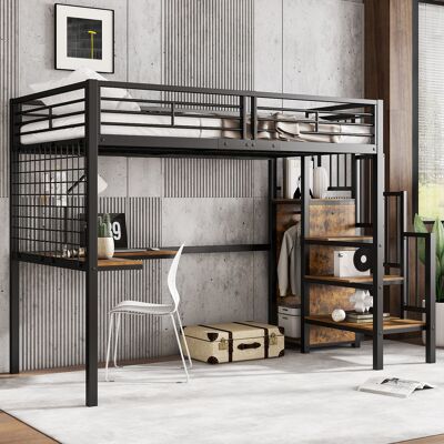 ACKERMAN Lit En Fer, Lit Superposé, Lit Mezzanine, Adapté Pour Enfants Et Adolescents, Avec Table Et Armoire, Échelle Latérale Avec Main Courante, Fer + Panneau De Particules, Noir + Couleur Bois Foncé, 90 X 2 - Publicité ACKERMAN Lit En Fer, Lit Superposé, Lit Mezzanine, Adapté Pour Enfants Et Adolescents, Avec Table Et Armoire, Échelle Latérale Avec Main Courante, Fer + Panneau De Particules, Noir + Couleur Bois Foncé, 90 X 2 - Publicité