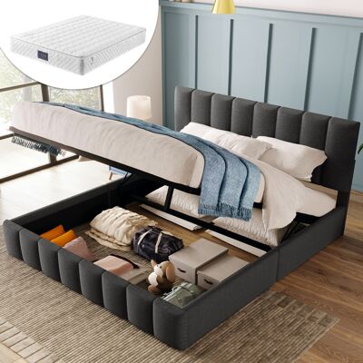 ACKERMAN Lit Double Hydraulique Rembourré 140x200cm, Tête De Lit Réglable, Sommier À Lattes En Métal, Revêtement En Lin, Cadre De Lit Moderne Avec Espace De Rangement, Gris (matelas Inclus) - Publicité ACKERMAN Lit Double Hydraulique Rembourré 140x200cm, Tête De Lit Réglable, Sommier À Lattes En Métal, Revêtement En Lin, Cadre De Lit Moderne Avec Espace De Rangement, Gris (matelas Inclus) - Publicité