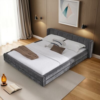 ACKERMAN Lit Double 140×200cm, Tissu Chenille, Dossier Confortable, Cadre Robuste En Eucalyptus Et Fer, Facile À Monter, Gris Foncé (sans Matelas) - Publicité ACKERMAN Lit Double 140×200cm, Tissu Chenille, Dossier Confortable, Cadre Robuste En Eucalyptus Et Fer, Facile À Monter, Gris Foncé (sans Matelas) - Publicité