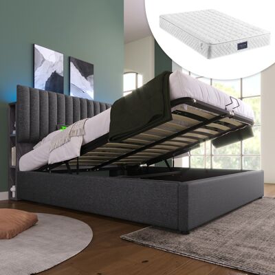 ACKERMAN Lit Rembourré Avec Rangement, Lit Double, Led, Commande Par Application, Fonction De Chargement Usb Type-c, Espace De Rangement Et Tête De Lit Réglable, 140x200cm, Cadre À Lattes En Bois, Gris (avec M - Publicité ACKERMAN Lit Rembourré Avec Rangement, Lit Double, Led, Commande Par Application, Fonction De Chargement Usb Type-c, Espace De Rangement Et Tête De Lit Réglable, 140x200cm, Cadre À Lattes En Bois, Gris (avec M - Publicité