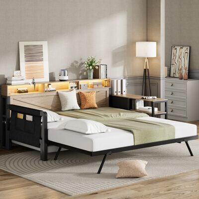 ACKERMAN Canapé Lit En Métal, 90 X 200 Cm, Avec Lit Extractible Réglable, Armoire De Rangement, 3 Tiroirs, Compartiments De Rangement, Éclairage Led Et Port Usb, Noir. Publicité ACKERMAN Canapé Lit En Métal, 90 X 200 Cm, Avec Lit Extractible Réglable, Armoire De Rangement, 3 Tiroirs, Compartiments De Rangement, Éclairage Led Et Port Usb, Noir. Publicité