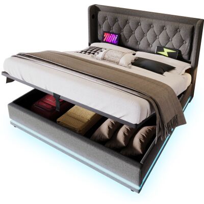 Generic Lit Double Rembourré 160200 Cm,matière Coton Gris,lit Coffre Hydraulique,tête De Lit Rembourrée Avec Fonction De Charge Usb Type-c,fonction Led 3 Côtés (sans Matelas) - Publicité Generic Lit Double Rembourré 160200 Cm,matière Coton Gris,lit Coffre Hydraulique,tête De Lit Rembourrée Avec Fonction De Charge Usb Type-c,fonction Led 3 Côtés (sans Matelas) - Publicité