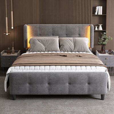 ACKERMAN Lit Capitonné, Lit Double Avec Bandes Led 16 Couleurs Sur Les Flancs, Dossier Et Pied De Lit Matelassés, Ossature Métallique, Dossier De Lit Réglable En Trois Hauteurs, Velours, Gris, 140 X 200 Cm - Publicité ACKERMAN Lit Capitonné, Lit Double Avec Bandes Led 16 Couleurs Sur Les Flancs, Dossier Et Pied De Lit Matelassés, Ossature Métallique, Dossier De Lit Réglable En Trois Hauteurs, Velours, Gris, 140 X 200 Cm - Publicité