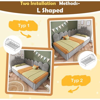 LEMONBEST Lit Enfant 90x200 Cm Gris En Velours Avec Lit Gigogne 90x190, Barrière Design Couronne, Gain De Place, Sans Matelas - Publicité LEMONBEST Lit Enfant 90x200 Cm Gris En Velours Avec Lit Gigogne 90x190, Barrière Design Couronne, Gain De Place, Sans Matelas - Publicité