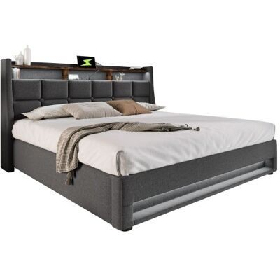 Generic Lit Rembourré Avec Usb 160x200cm,lit Double Led Avec Sommier À Lattes En Métal,cadre De Lit En Lin,lit D'Adolescent (sans Matelas) - Publicité Generic Lit Rembourré Avec Usb 160x200cm,lit Double Led Avec Sommier À Lattes En Métal,cadre De Lit En Lin,lit D'Adolescent (sans Matelas) - Publicité