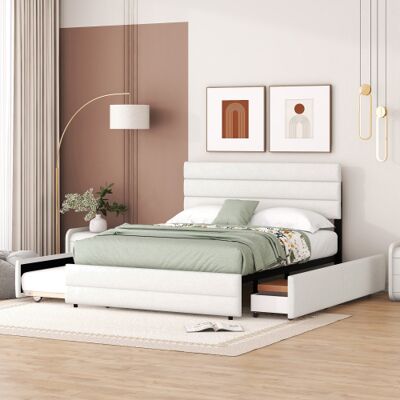 LUONIANS Lit 140 X 200 Cm,lit Gigogne 140 X 200 Cm,lit Avec Rangement Sous,avec Tête De Lit,pour Deux Personnes Avec Et Deux Tiroirs,pour Déco Scandinave Chambre Moderne,beige - Publicité LUONIANS Lit 140 X 200 Cm,lit Gigogne 140 X 200 Cm,lit Avec Rangement Sous,avec Tête De Lit,pour Deux Personnes Avec Et Deux Tiroirs,pour Déco Scandinave Chambre Moderne,beige - Publicité