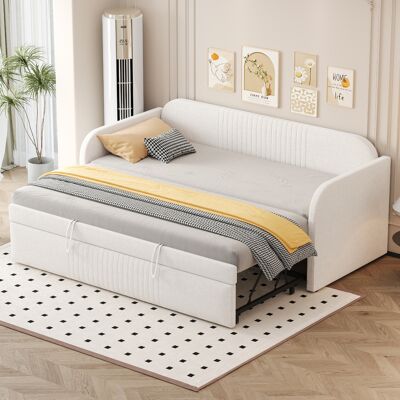 ACKERMAN Lit Capitonné Canapé-lit Extractible 90/180190 Cm, À Rayures Verticales, Avec Sommier À Lattes, Lit Multifonctionnel, Tissu Lin Confortable Et Respirant, Beige (matelas Non Inclus) - Publicité ACKERMAN Lit Capitonné Canapé-lit Extractible 90/180190 Cm, À Rayures Verticales, Avec Sommier À Lattes, Lit Multifonctionnel, Tissu Lin Confortable Et Respirant, Beige (matelas Non Inclus) - Publicité