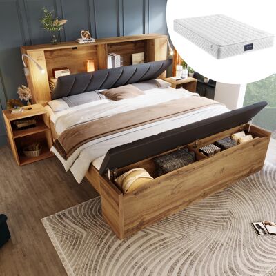 ACKERMAN Lit Double 160 X 200 Cm, Lit En Bois Avec Tête De Lit Rabattable Revêtue De Lin, Espace De Rangement, Deux Tables De Chevet, Banquette De Lit Avec Rangement, Lampes De Lecture Avec Port Usb, Sommier À - Publicité ACKERMAN Lit Double 160 X 200 Cm, Lit En Bois Avec Tête De Lit Rabattable Revêtue De Lin, Espace De Rangement, Deux Tables De Chevet, Banquette De Lit Avec Rangement, Lampes De Lecture Avec Port Usb, Sommier À - Publicité