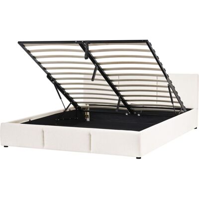 BELIANI Lit Double Moderne En Tissu 160 X 200 Cm Avec Coffre De Rangement Blanc Cassé Bousse - Publicité BELIANI Lit Double Moderne En Tissu 160 X 200 Cm Avec Coffre De Rangement Blanc Cassé Bousse - Publicité