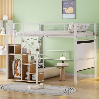 ACKERMAN Lit Mezzanine 140200 Avec Escalier De Sécurité, Lit D'Enfant Cadre En Fer Avec Surface De Rangement, Lit Junior, Blanc - Publicité ACKERMAN Lit Mezzanine 140200 Avec Escalier De Sécurité, Lit D'Enfant Cadre En Fer Avec Surface De Rangement, Lit Junior, Blanc - Publicité